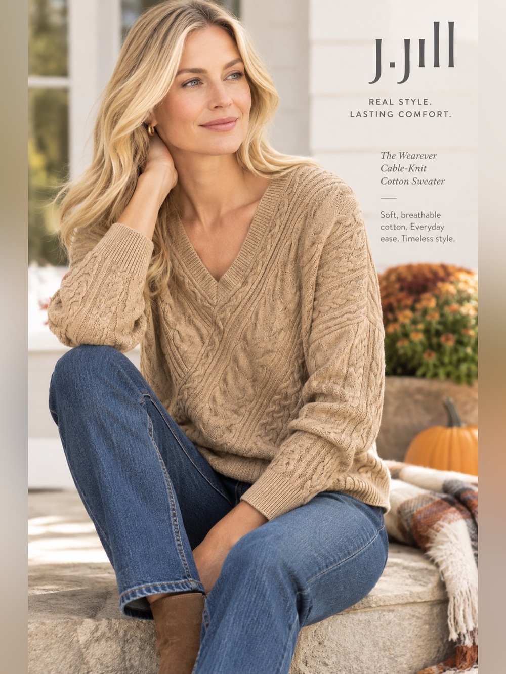 J.Jill Wearever Cable-Knit Cotton Sweater
